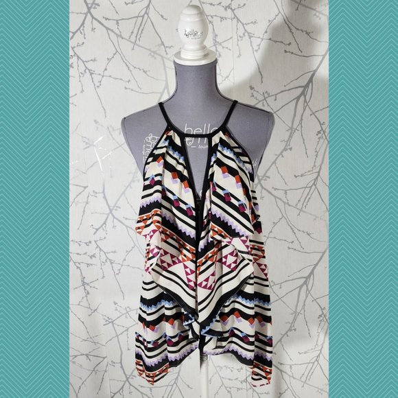 BCBG Maxazria Aztec Striped Ruffle Strappy Tank - Picture 1 of 4